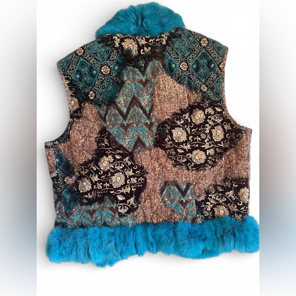 Vintage Paisley & Rabbit Fur Trim Hippie Vest - Picture 2 of 3